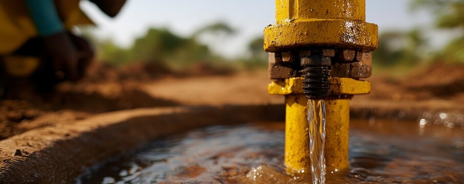 Yellow Water Well Construction Site Producing Fresh Water With Earthy Backdrop Environment