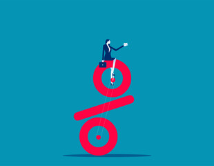 Vector Businesswoman pedals the bike from the percent sign © zenzen