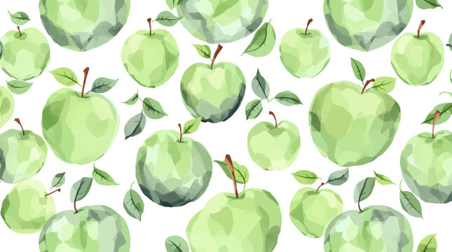 Watercolor pattern green apple white background