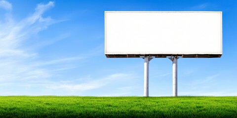 Blank Billboard on Lush Green Field Beneath a Bright Blue Sky Advertising Space Opportunity
