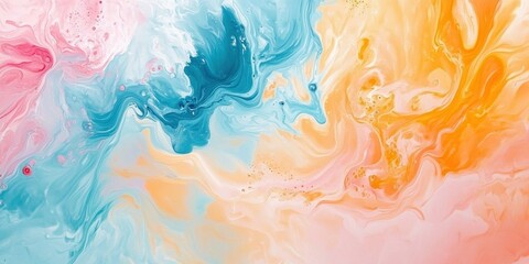 Fluid paint creates colorful abstract patterns with flowing swirls and textures
