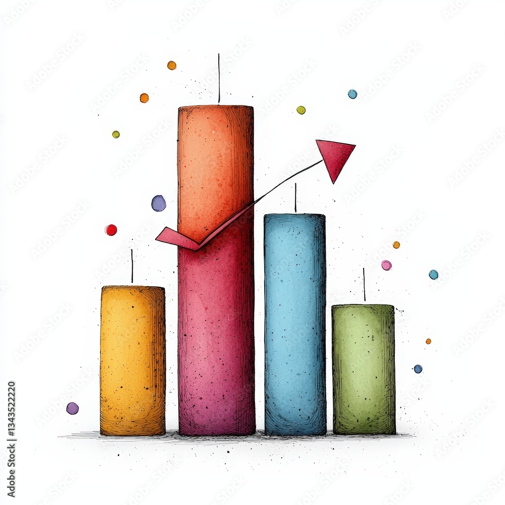 Poster colorful bar graph illustration depicting growth and progress in data analysis and business metrics.