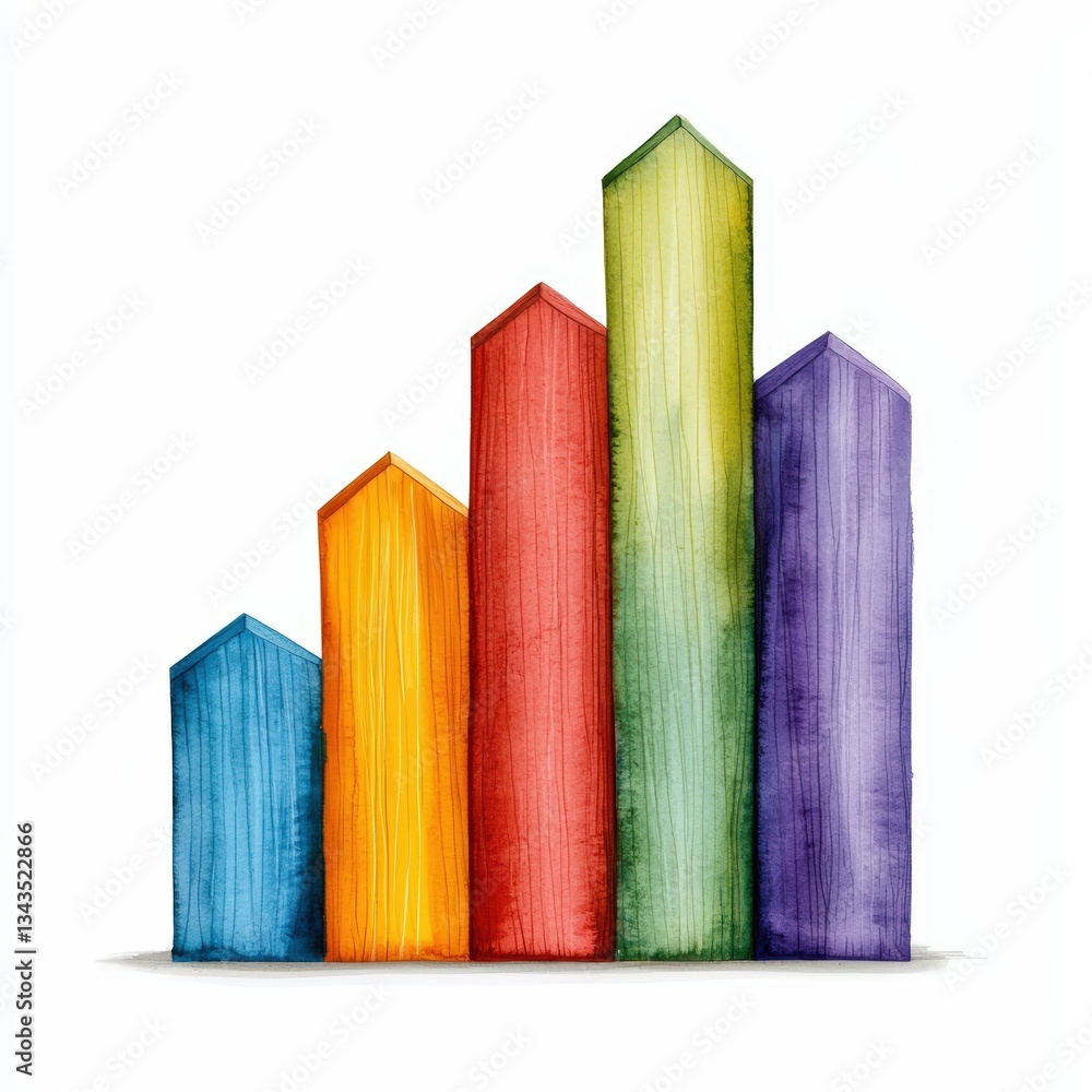 Poster colorful bar graph illustration representing growth and data analysis in a creative style.