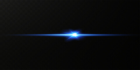 Light blue reflection effect, neon lighting in blue tones. Light lens. Police light effects, lines. Shiny stars, glowing sparks on a black background. Vector red light effect