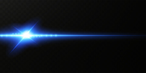 Light blue reflection effect, neon lighting in blue tones. Light lens. Police light effects, lines. Shiny stars, glowing sparks on a black background. Vector red light effect