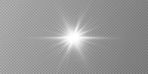 Glow light effect. Starburst with sparkles on transparent background. Vector illustration. Sun