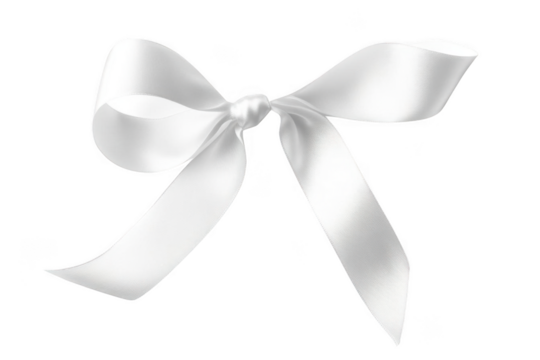White ribbon bow on black background.