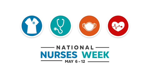 May is National Nurses Week. Nurse shirt, stethoscope, mask and heart beat. Great for posters, banners, social media and more. White background.