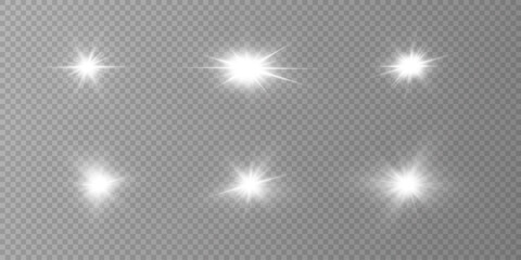 Obraz premium Glow effect. Star sparkles on a transparent background. Vector illustration. the sun