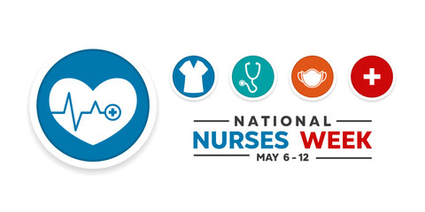 May is National Nurses Week. Great for posters, banners, social media and more. White background.