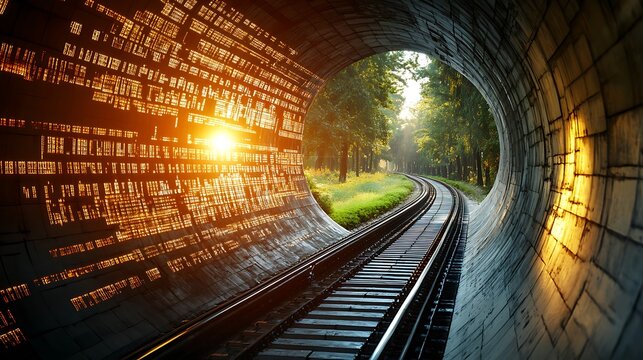 Fototapeta Data tunnel leading to nature.