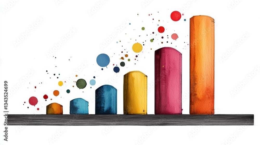 Poster colorful bar graph representing data growth with splashes of paint, perfect for business presentatio