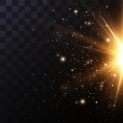 Special flash explosion effect with rays of light and magic sparks. Vector illustration