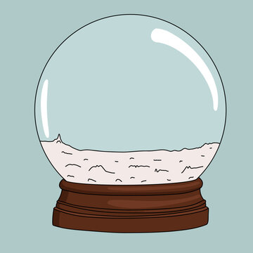 Snow Globe Templates. Empty Glass Ball on Icy Blue Background. Winter Holidays Vector Mockup for Christmas and New Year Design Elements