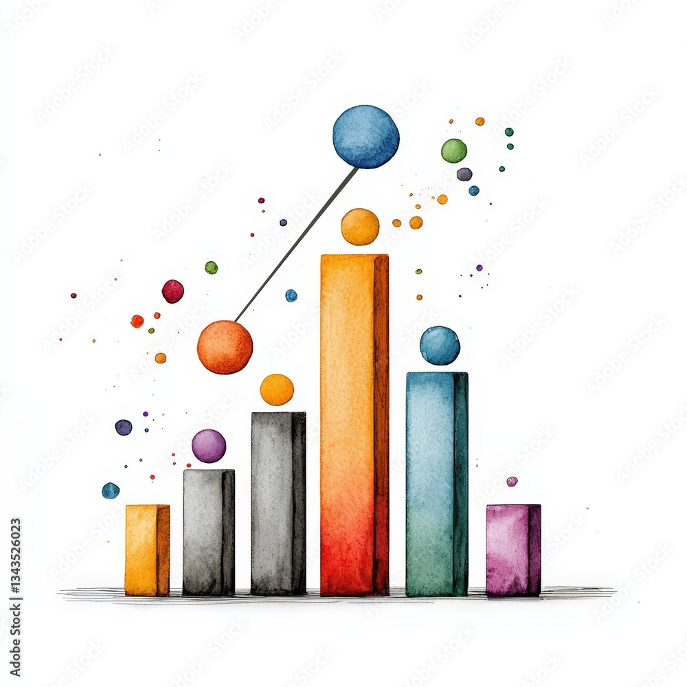 Aufkleber colorful bar graph with abstract spheres illustrating data trends and analytics in a creative waterc