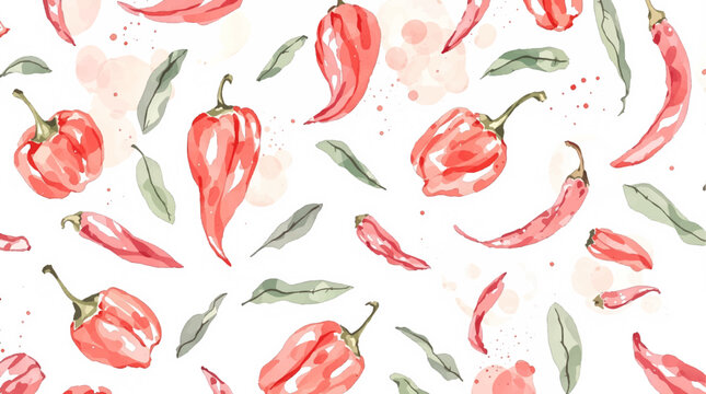 Watercolor pattern pepper on white background vector