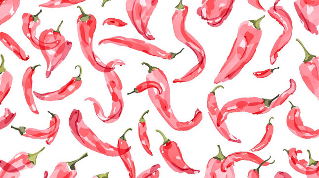 Watercolor pattern red pepper on white background vector