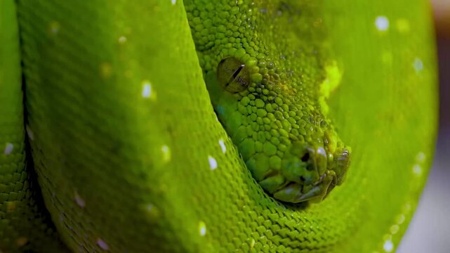 close up of a green python, close up of a green snake