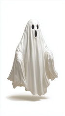 A realistic plastic figurine of a Halloween ghost, isolated on white background