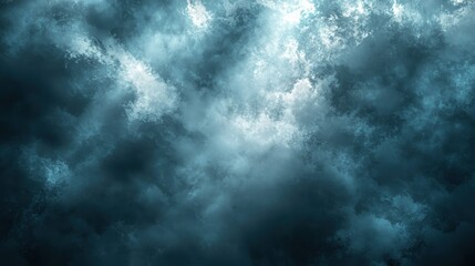 Obraz premium Dark Blue Ominous Cloudy Sky With Light Bursting Through Layers