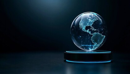 Holographic Earth Display with Geometric Details on Dark Surface Technology Innovation Sphere