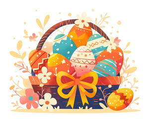 Easter egg flower basket illustration transparent PNG with no background, suitable for Easter celebration activities, promotional posters, and in-store decorations.