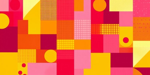 Abstract arrangement of geometric shapes with textures and colors