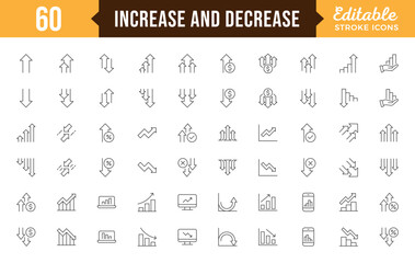 Increase and Decrease line Editable Icons set. Graph, Diagram, business growth, finance, economy, statistics, summary, profit, pictogram, fall, arrow up, down