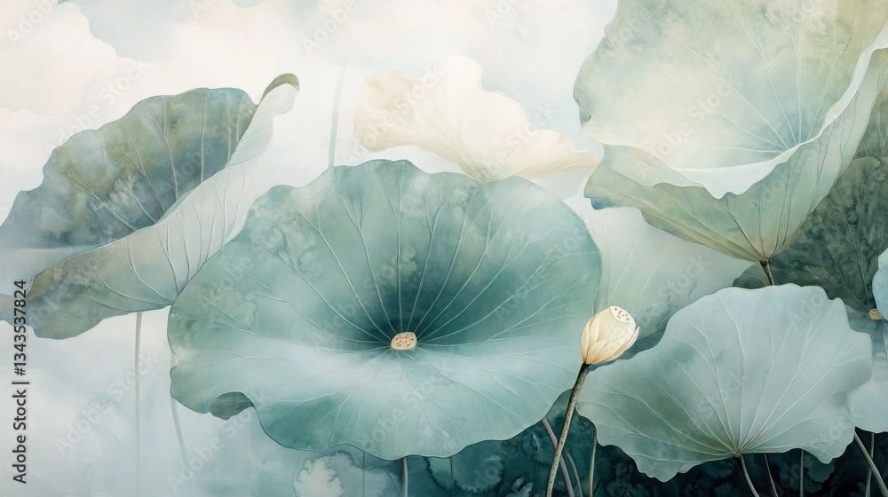 Aufkleber beneath a soft sky, the tranquil beauty of floating lotus flowers captivates with their delicate, la