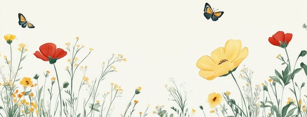 Naklejka premium Wildflower and butterfly frame on pastel green background