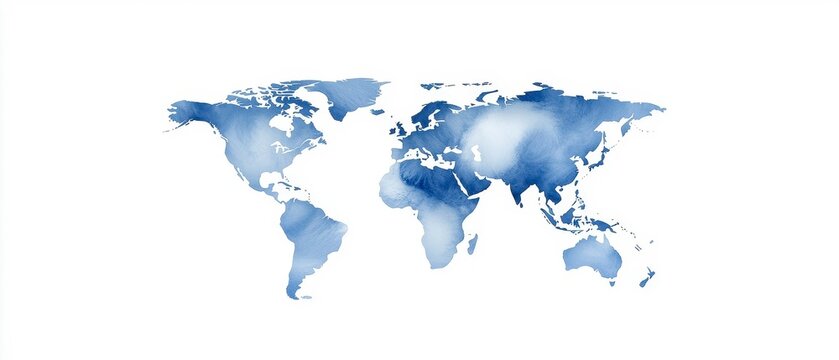 Fototapeta Artistic Blue Watercolour World Map Geographic Representation Global Cartography Visualisation