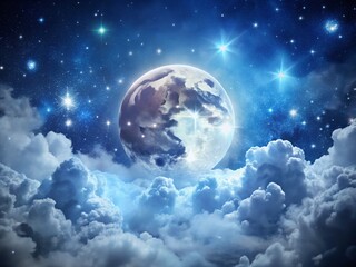 Obraz premium 3D Moon, Stars, and Clouds: High-Resolution Stock Photo with Depth of Field