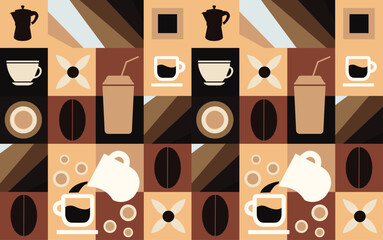 Vector drawing seamless pattern on the theme of coffee elements of coffee pattern for packaging poster flyer paintings abstract painting coffee tones design elements.