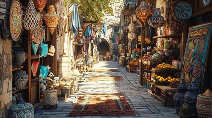 Fototapeta premium Old narrow street of the traditional Arabian bazaar market