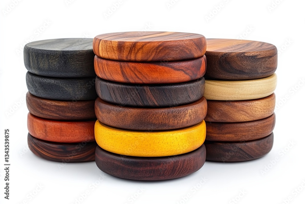 Aufkleber unique wooden coasters in various shades arranged in a neat stack on a white background showcasing c
