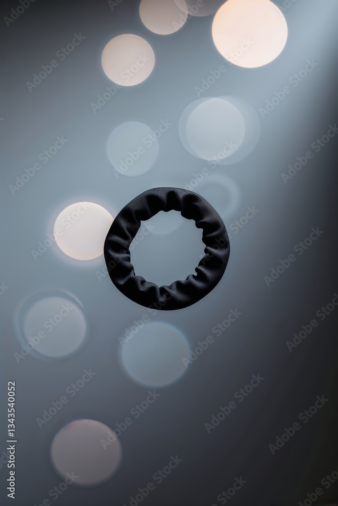 Poster dark scrunchie against a softly lit background showcasing subtle bokeh effects and highlighting text
