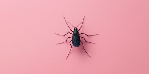 Fototapeta premium Dark Insect on Pink Surface Artistic Presentation Revealing Nature s Intricacies and Textural Details