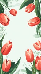 Obraz premium Tulip and greenery frame on pale jade background art