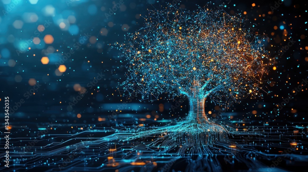Aufkleber tech tree, abstract data technology and data science illustration