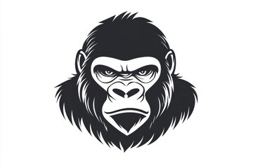 Minimalistic black and white gorilla head logo, bold design for adventure parks or zoos.