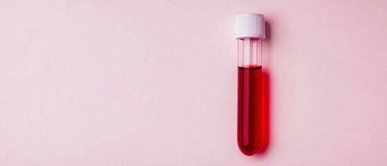 Blood Sample in Test Tube for Medical Analysis and Research on Light Pink Backdrop Examination