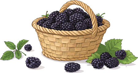 Blackberry Illustration vector design, Blackberry in wicker basket in white background vector design