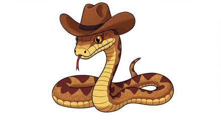 Fototapeta premium Cartoon snake wearing a cowboy hat, playfully posed against a white background, ideal for fun graphics - texas rat snake images