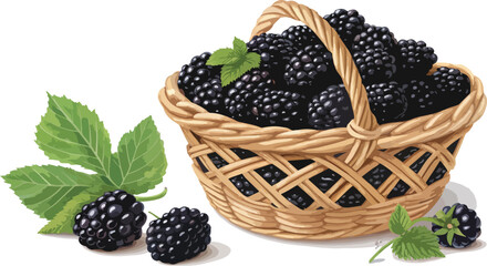 Blackberry in wicker basket in white background vector design, Blackberry Illustration vector design