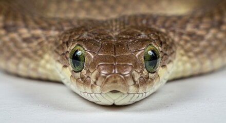 Fototapeta premium Close-up view of a snake's head showcasing intricate scales and vibrant eyes, highlighting its natural beauty - texas rat snake images