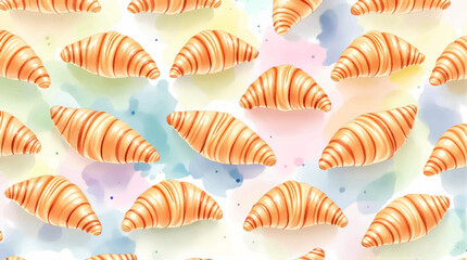 Watercolor pattern croissant on white background	