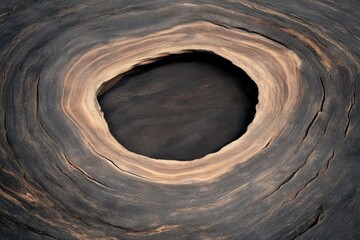 Wooden slab with a circular cutout.  Detailed wood grain patterns