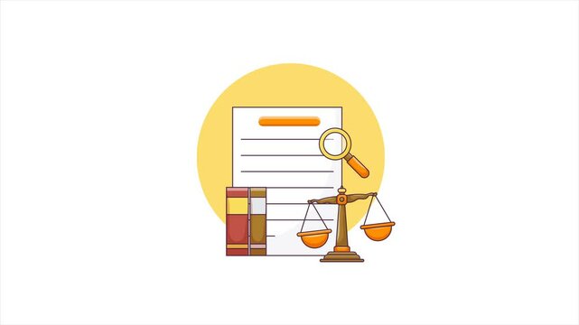 Law and Justice.  Paper Document with Scale of Justice Animation
