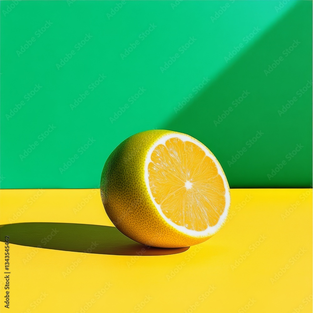 Aufkleber vibrant citrus slice on geometric background: a play of light, shadow and color composition with gre
