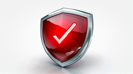 Red shield with metallic border on a white background. Generative AI.